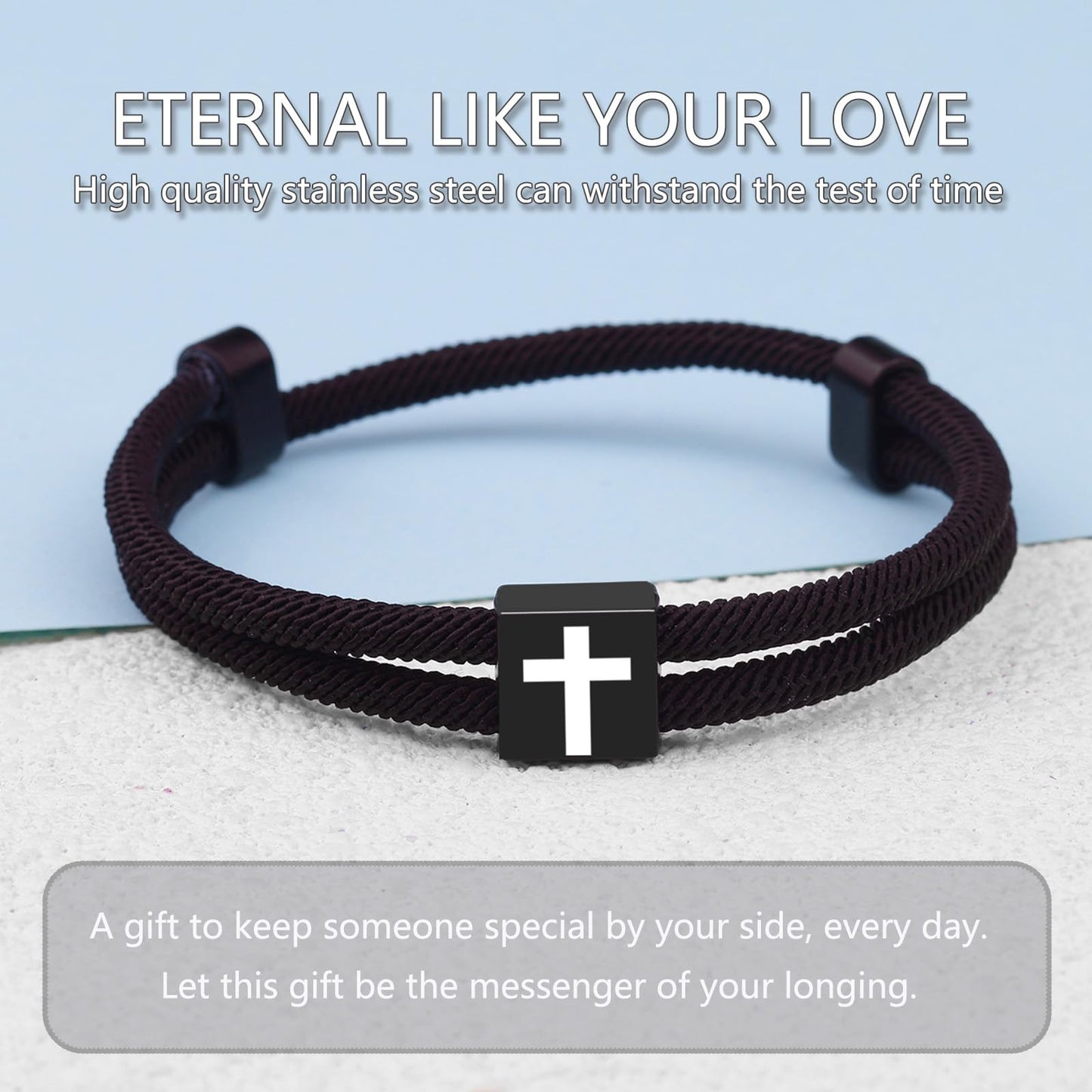 Black Cross Bracelet for Men Boys Baptism Valentine's Day Easter Birthday Christmas Gifts