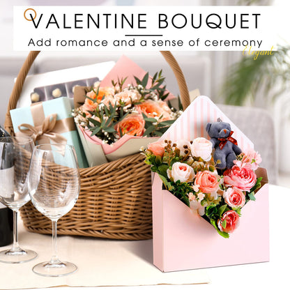 Geyee 10 Pcs Graduation Floral Bouquet Envelope Boxes Pink Flower Bouquet Packaging Gift Paper Wrapping Flower Bags for Arrangements Mother's Day Wedding Party Birthday, 9.3‘' x 3‘' x 13.8''