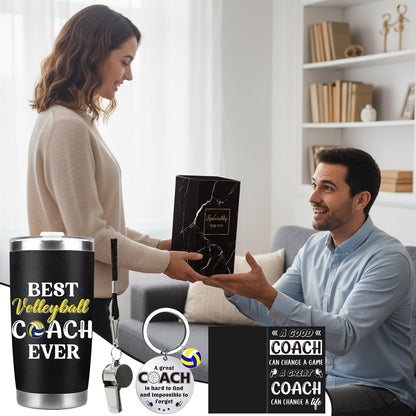 Keluna Volleyball Coach Gifts for Men - Volleyball Coach Appreciation Thank You Team Player Sports Lover Gift for Men Brother Husband Teacher Colleague Tumbler Cup Keychain Whistle Greeting Cards