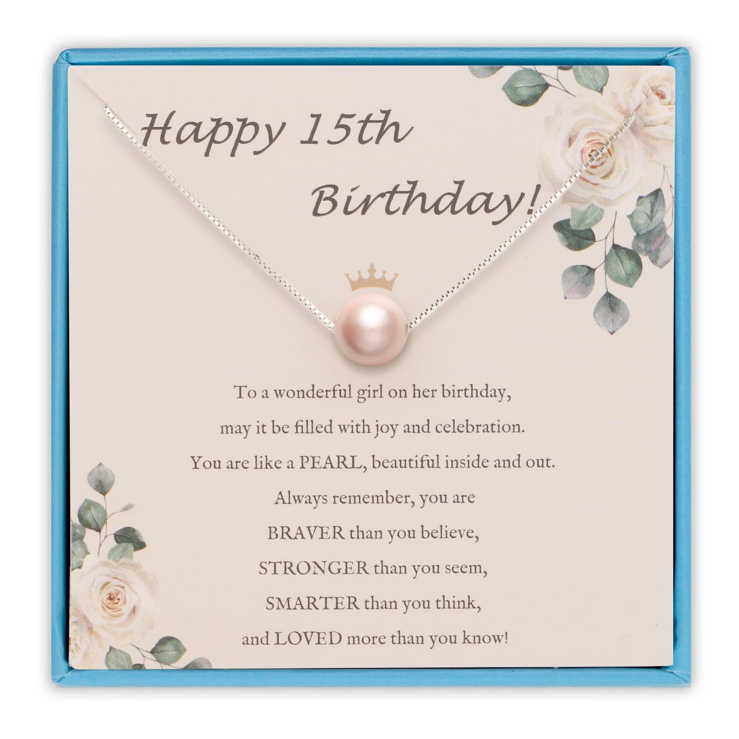Sereney Sterling Silver Birthday Gifts for Girls Women, Pearl Necklace as 7 9 10 11 13 15 16 18 21 30 40 50 60 Year Old Birthday Gifts, Single Pearl Necklace as Bday Gifts for Friends