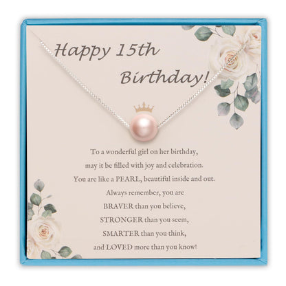 Sereney Sterling Silver Birthday Gifts for Girls Women, Pearl Necklace as 7 9 10 11 13 15 16 18 21 30 40 50 60 Year Old Birthday Gifts, Single Pearl Necklace as Bday Gifts for Friends