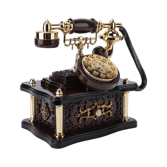 Fockety Vintage Telephone Music Box, Unique Jewelry Box with Drawer & Retro Dial, Cute Antique Trinket Storage for Home Decoration, Birthday, Valentine Day, Xmas, Thanksgiving (Brown Square Telephone)