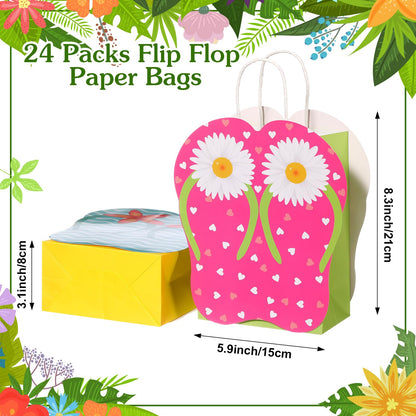 MotiMind 24 Pcs Summer Party Gift Bags Paper Beach Flip Flop Party Favor Bags with Handles Hawaii Pool Tropical Goodie Treat Gift Wrap Supplies