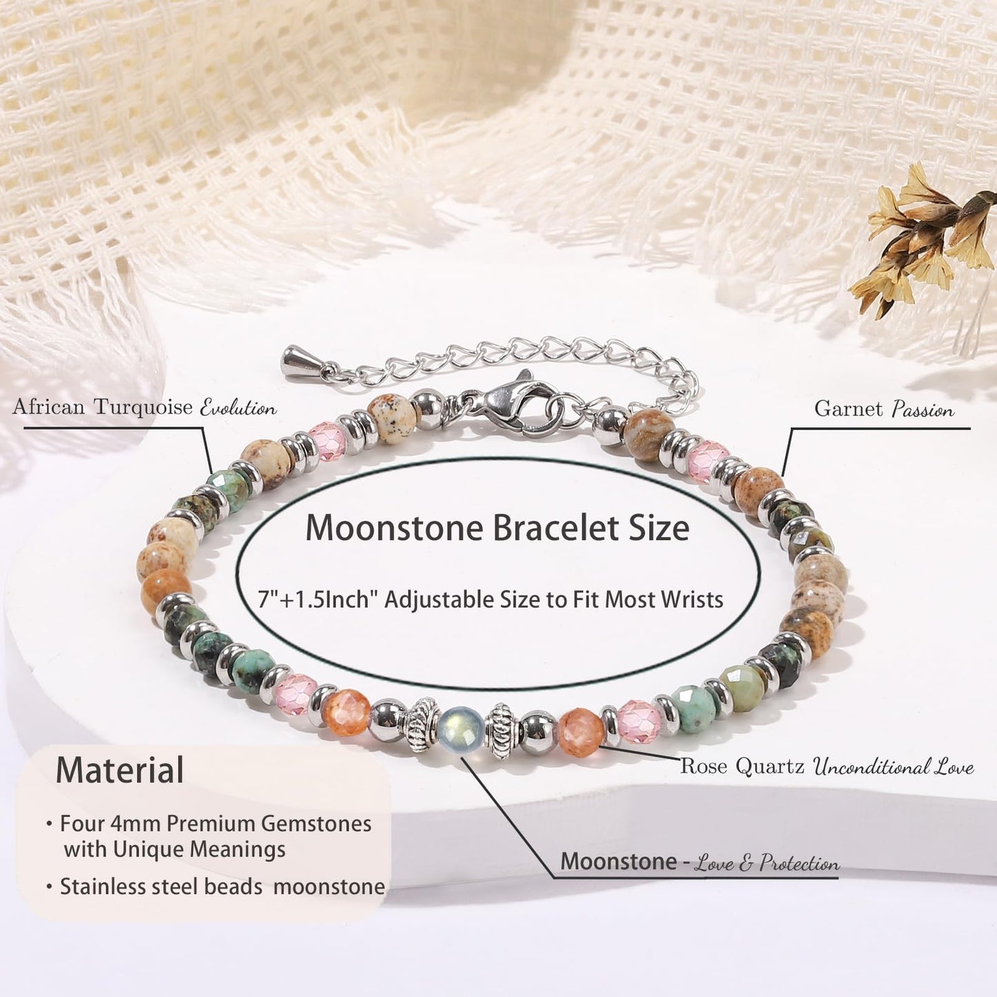 Gifts for Women Moonstone Bracelet, Christmas Birthday Graduation Mothers Day Meaningful Gifts Love Protection Ideas Bracelets for Her Women