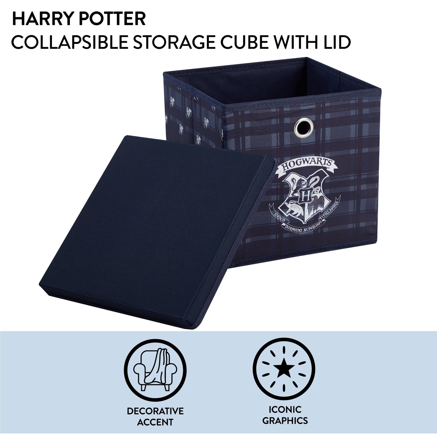 Harry Potter Collapsible Storage Cube with Removable Lid,10” x 10” x 10” Fabric Organizer Bin for Kids Bedroom, Closet or Playroom Décor