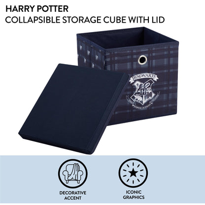 Harry Potter Collapsible Storage Cube with Removable Lid,10” x 10” x 10” Fabric Organizer Bin for Kids Bedroom, Closet or Playroom Décor