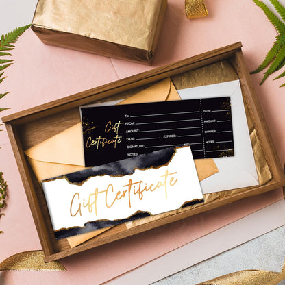 50 Sets Gift Certificates for Business, Blank Gift Cards Certificates with Envelopes, Gifts for Salon Restaurants Spa Marriage Birthday Client Vouchers 5.9 x 2.36 Inch - Black Marble