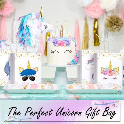 Crtiin 24 Pcs Unicorn Party Favor Bags for Birthday Party Supplies, Unicorn Gift Bag Goody Treat Candy Bags for Valentines Day Baby Shower Birthday Carnival Festivals Decorations