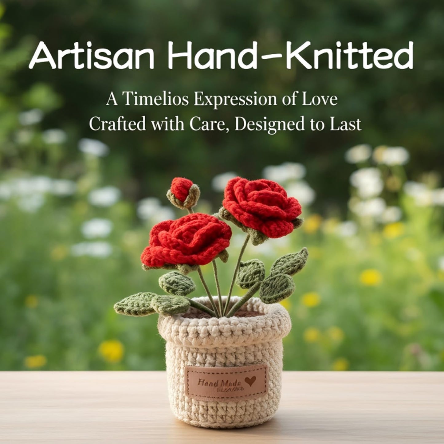 Hand-Made Crochet Red Roses with Pocket Hug Card and Gift Box, Knitted Artificial Flowers for Home Room Table Office Decor and Appreciation Gifts for Family Girlfriend Other Half Mothers Day