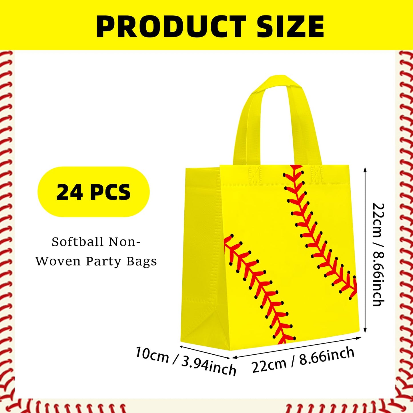 24 PCS Softball Gift Bags Sports Party Favor with Handles Reusable Softball Goodie Snack Favor Bag Non Woven Party Favor Bags for Sports Birthday Supplies
