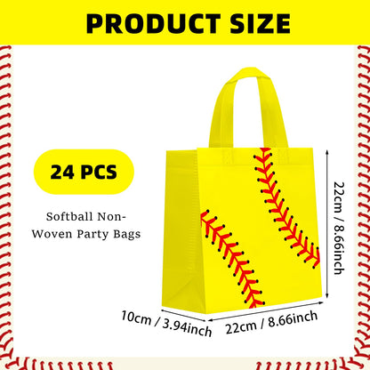 24 PCS Softball Gift Bags Sports Party Favor with Handles Reusable Softball Goodie Snack Favor Bag Non Woven Party Favor Bags for Sports Birthday Supplies