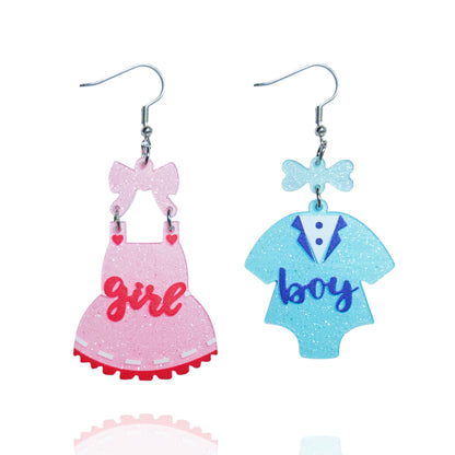 Gender Reveal Earrings Glittering Bowknot Dress Clothes Dangle Earrings for Gender Reveal Party Pregnancy Announcement Gifts