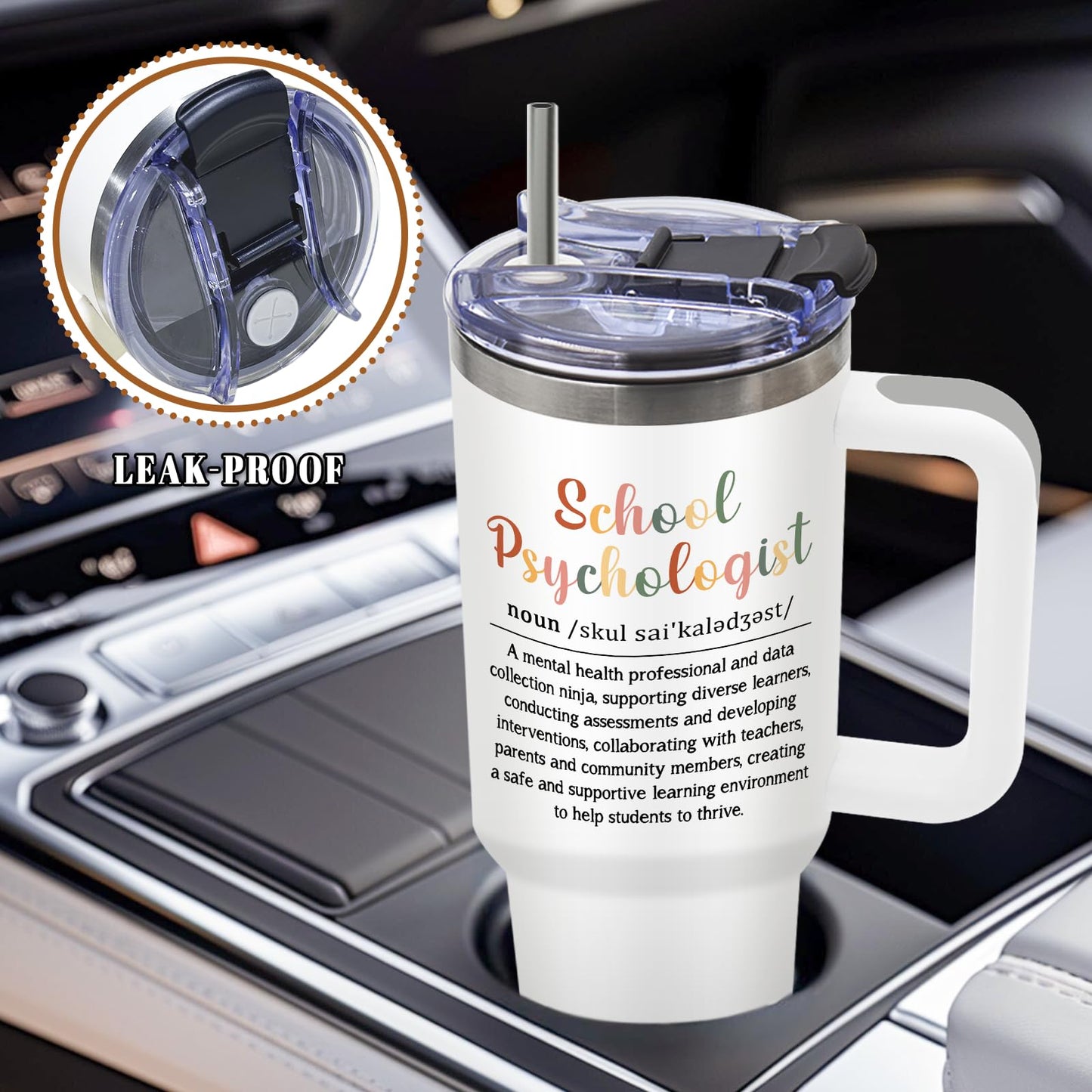 DUUV School Psychologist Insulated Tumbler 40oz, Psychology Teacher Cup Gifts for School Counselor, Leakproof Psychologist Tumbler for Women, Appreciation Birthday Ideal Gift for Teachers, 1 Pack