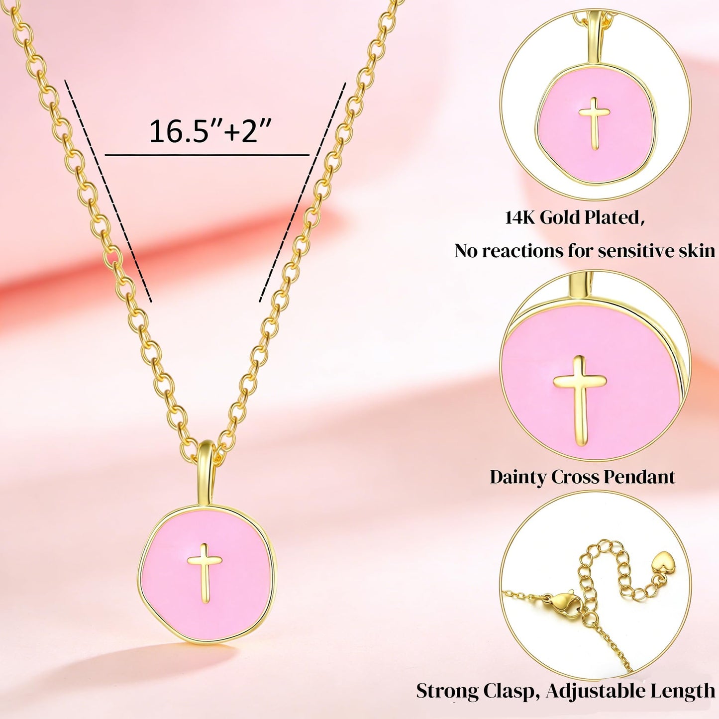 GINAZL Colorful Cross Necklace for Women Girls, Valentines Day | Birthday | First Communion | Christmas Gift | Easter Gifts