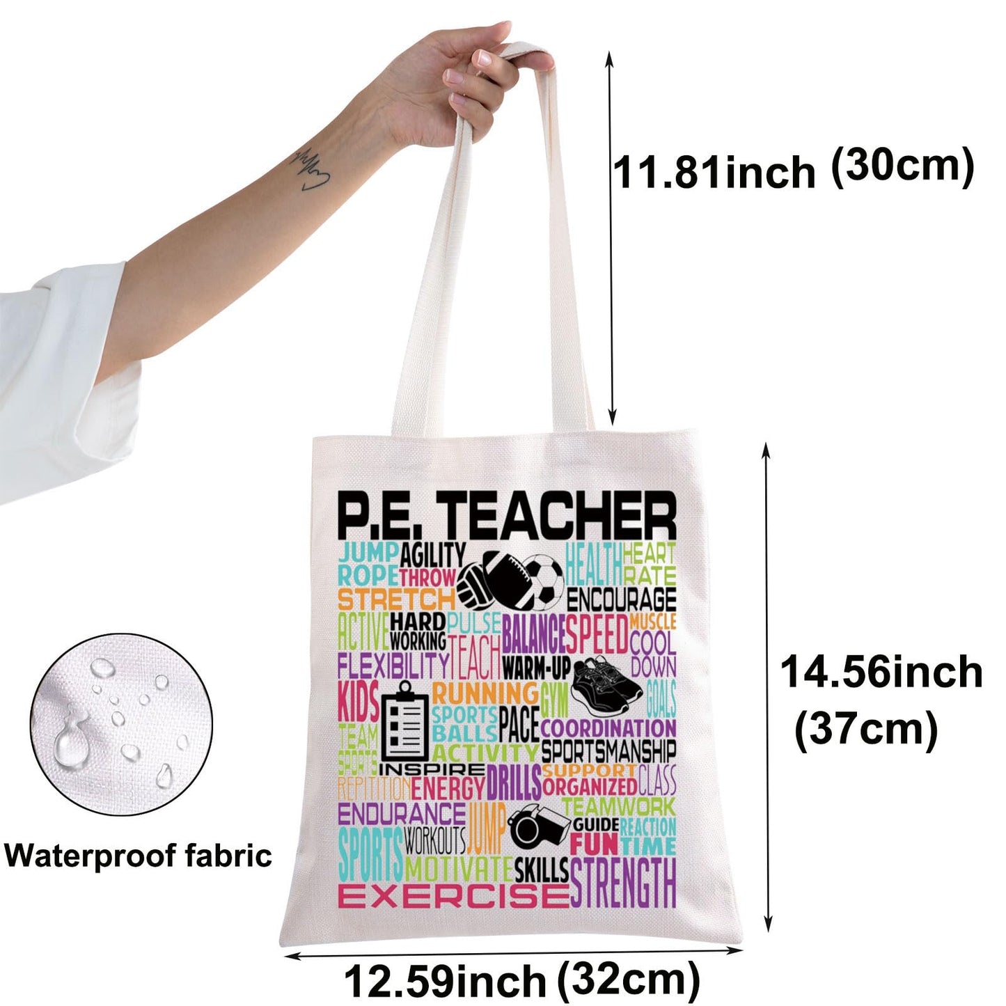 BWWKTOP PE Teacher Canvas Tote Bag PE Teacher Gifts Physical Education Teacher Shoulder Bag Physical Ed Teacher Gift