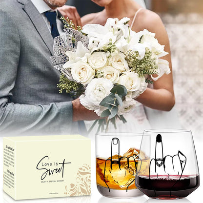 comfit Engagement Gifts for Couple, Ring Finger Wine&Whiskey Glass Set,Bride and Groom Just Married Gift, Mr and Mrs Newlyweds Bridal Shower,Valentine's Day Gift,Wedding Gifts for Couples 2026
