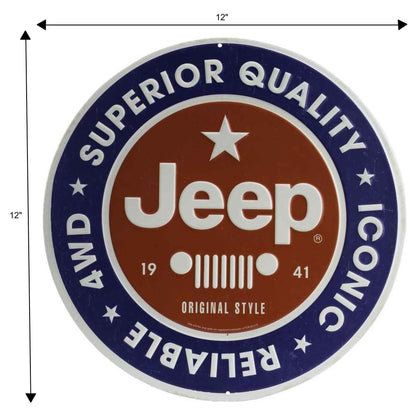 Jeep Round Embossed Metal Sign - Vintage Jeep Sign for Garage or Man Cave