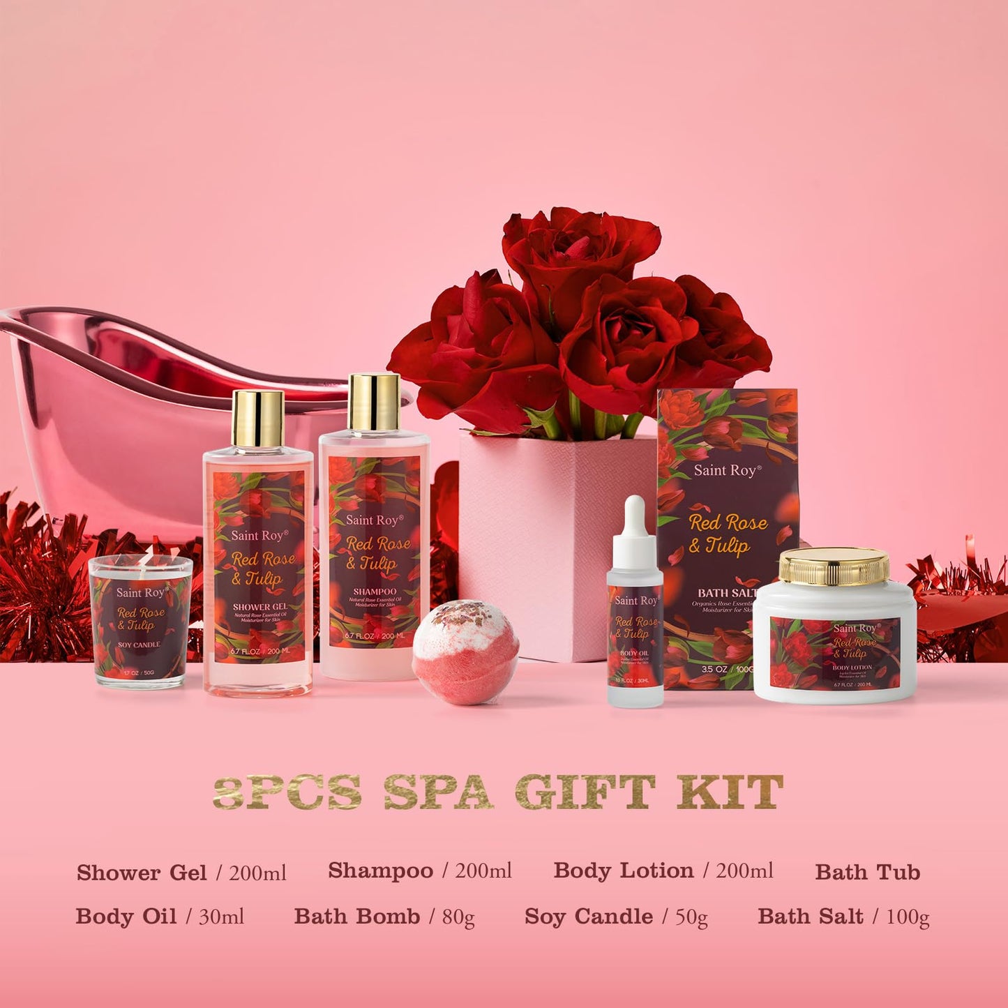 Spa Gift Basket Gifts for Women, spa kit Gifts for Her Mother's Day Bath Spa Gift Set Red Rose & Tulip Spa Basket Kits for Women, Bath & Body Set, Self Care Pamper Kit, Self-care baskets Mother Gift