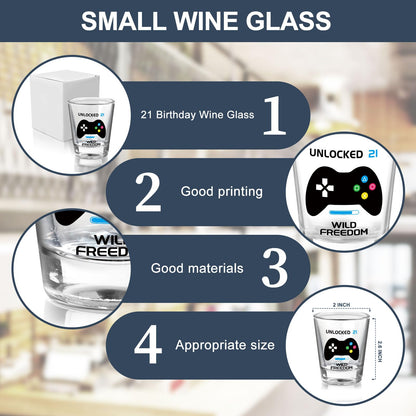 21st Birthday Gifts for Him, Unique Cool Shot Glass, UNLOCKED 21, WILD FREEDOM Print, Ideal 21st Birthday Gifts for Men
