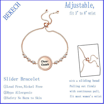 BEKECH Cheerleading Coach Gift Slide Bracelet - Appreciation Gift for Cheer Team Coaches - Cheerleader Jewelry