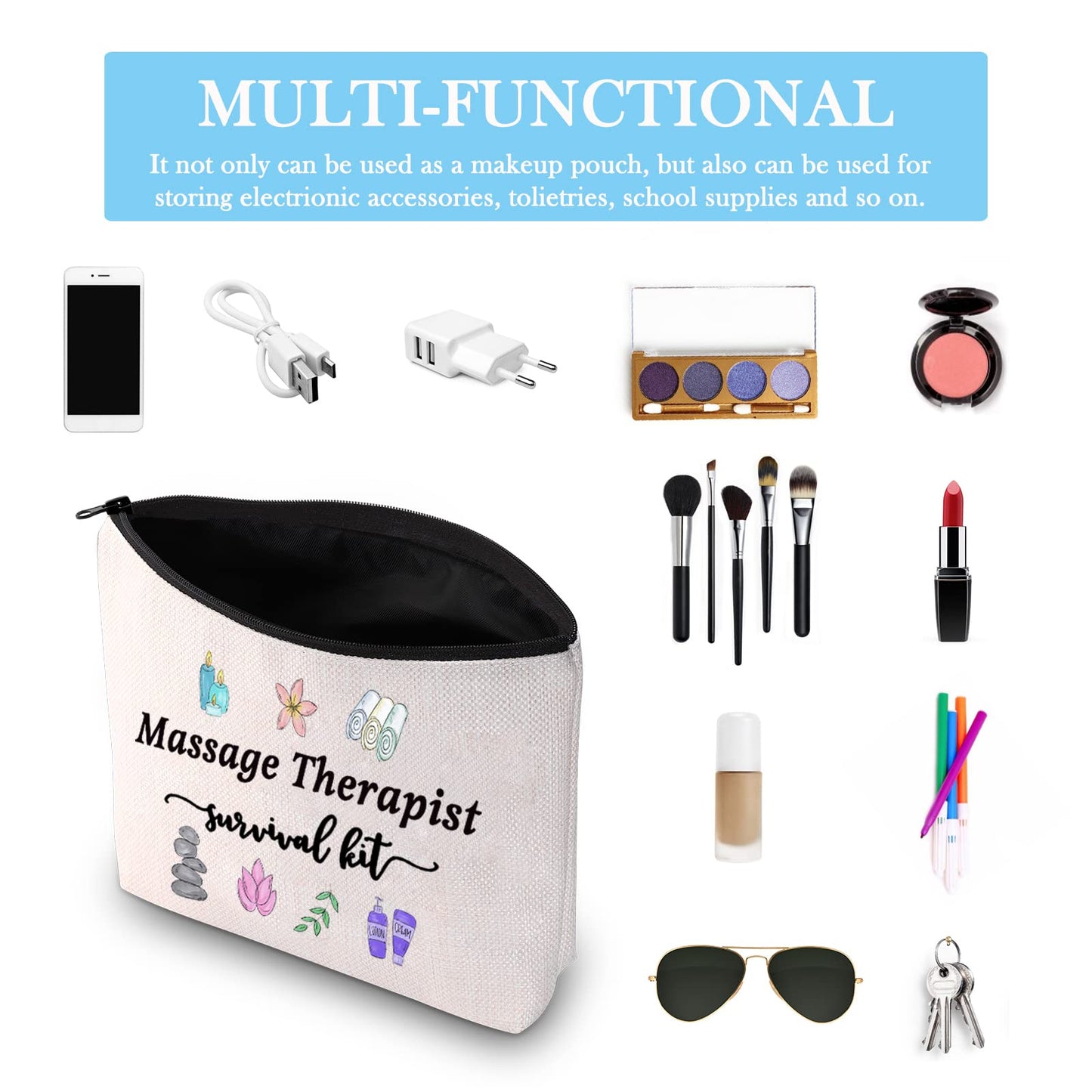 GJTIM Massage Therapy Graduation Gift Massage Therapist Survival Kit Zipper Pouch Makeup Bag (Survival Kit Massage Therapist bag)