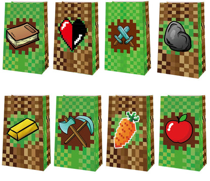24 Packs Pixel Theme Party Gift treat Bags, Pixel Theme Birthday Party supplies