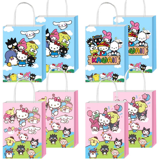 BNFUO 12pcs Kawaii and Friends Party Gift Bags with Handles,Kawaii Birthday Supplies for Cartoon and Friends Party Decorations