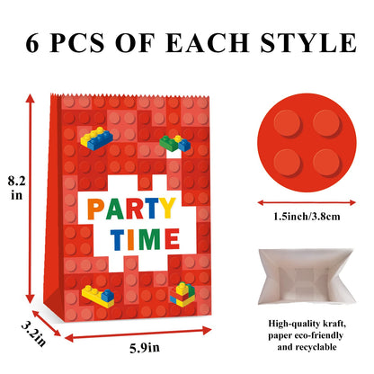 24Pcs Building Block Favor Bags Bricks Candy Treat Paper party Bags Goodie Gift Bags for kids Birthday Party Decoration Supplies