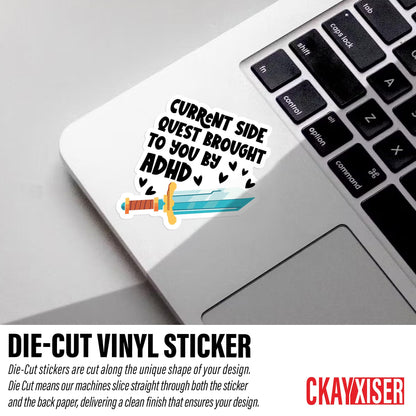 (3Pcs) Current Side Quest Brought to You by ADHD Sticker Anxious Crippling Anxiety Overthinking 2" Waterproof Die-Cut Vinyl Laptop, Water Bottle Sticker Funny Car Decal Gifts for Her Him 2 Inches