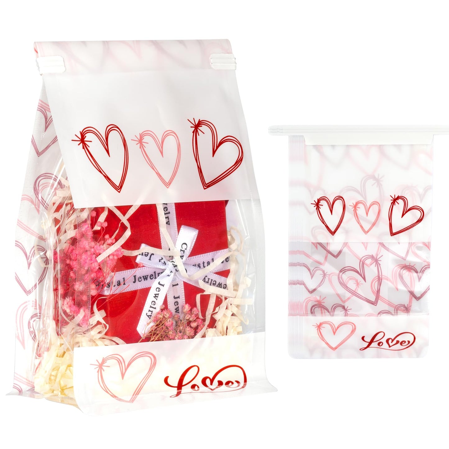 AISunGoo 28 Pcs Valentines Day Gift Bags With Tin Tie Lock for Kids Class Parties, Treat Bags for Valentines Party Favors