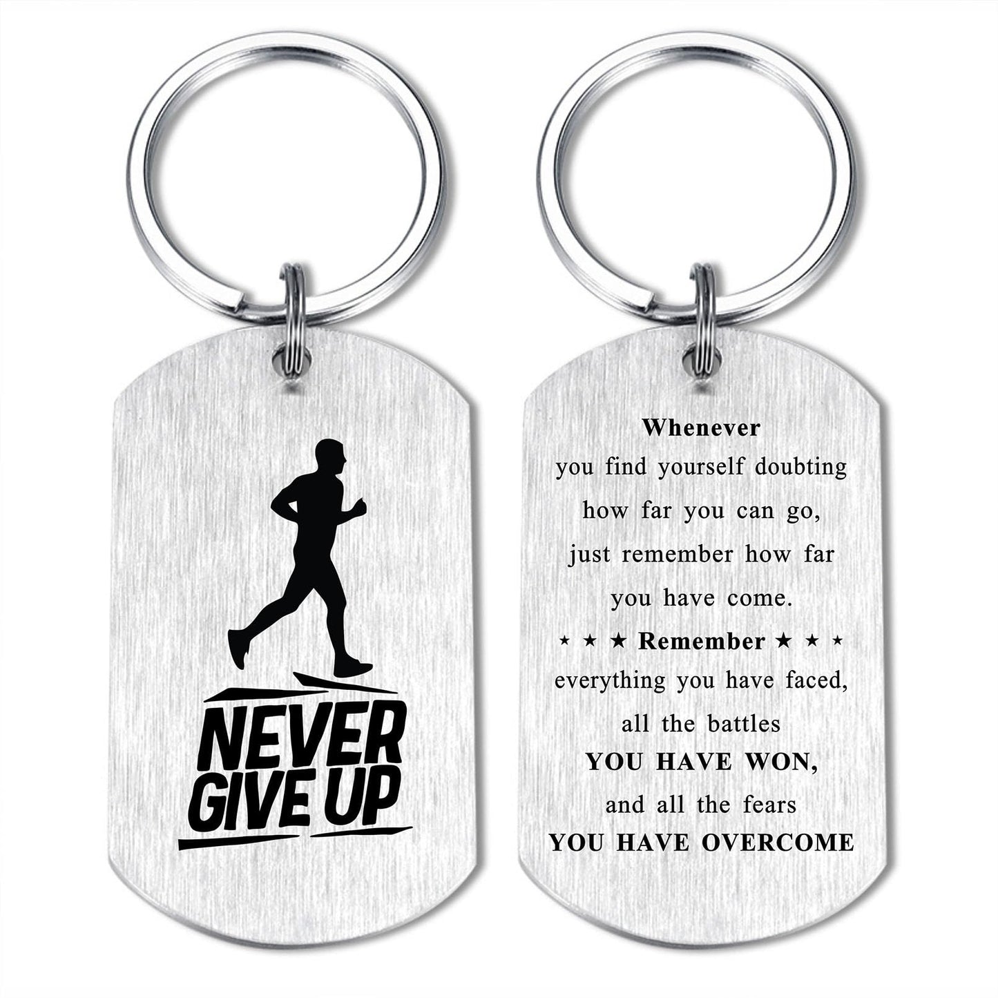 Alotozo Running Gifts - Running Keychain for Teens Boys Mens, Never Give Up Inspirational Key Chain Gift for Runners Athletes, Birthday, Graduation, Fathers Day