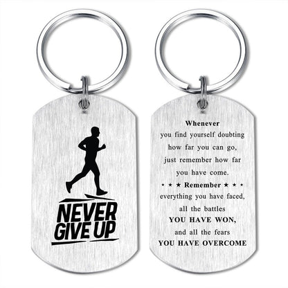 Alotozo Running Gifts - Running Keychain for Teens Boys Mens, Never Give Up Inspirational Key Chain Gift for Runners Athletes, Birthday, Graduation, Fathers Day