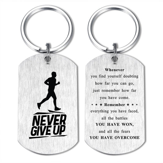 Alotozo Running Gifts - Running Keychain for Teens Boys Mens, Never Give Up Inspirational Key Chain Gift for Runners Athletes, Birthday, Graduation, Fathers Day