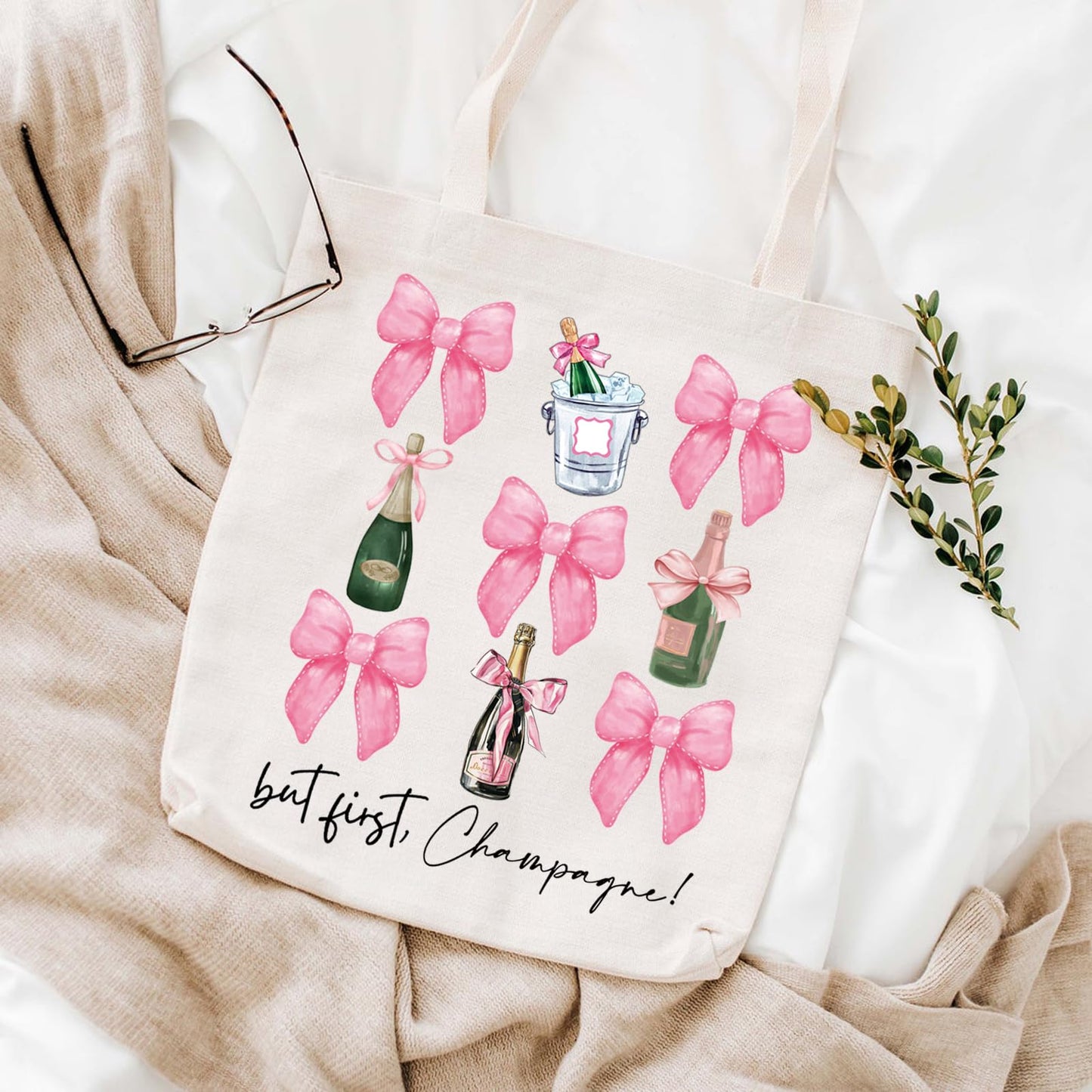 WCGXKO Champagne Gift But First Champagne Tote Bag Champagne Loving Gift Bachelorette Party Gift