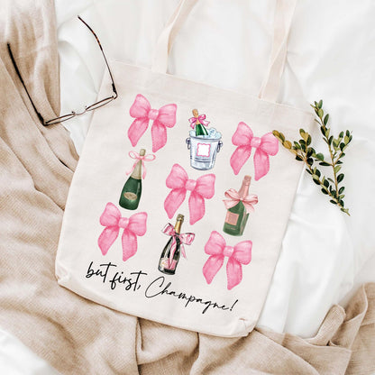 WCGXKO Champagne Gift But First Champagne Tote Bag Champagne Loving Gift Bachelorette Party Gift