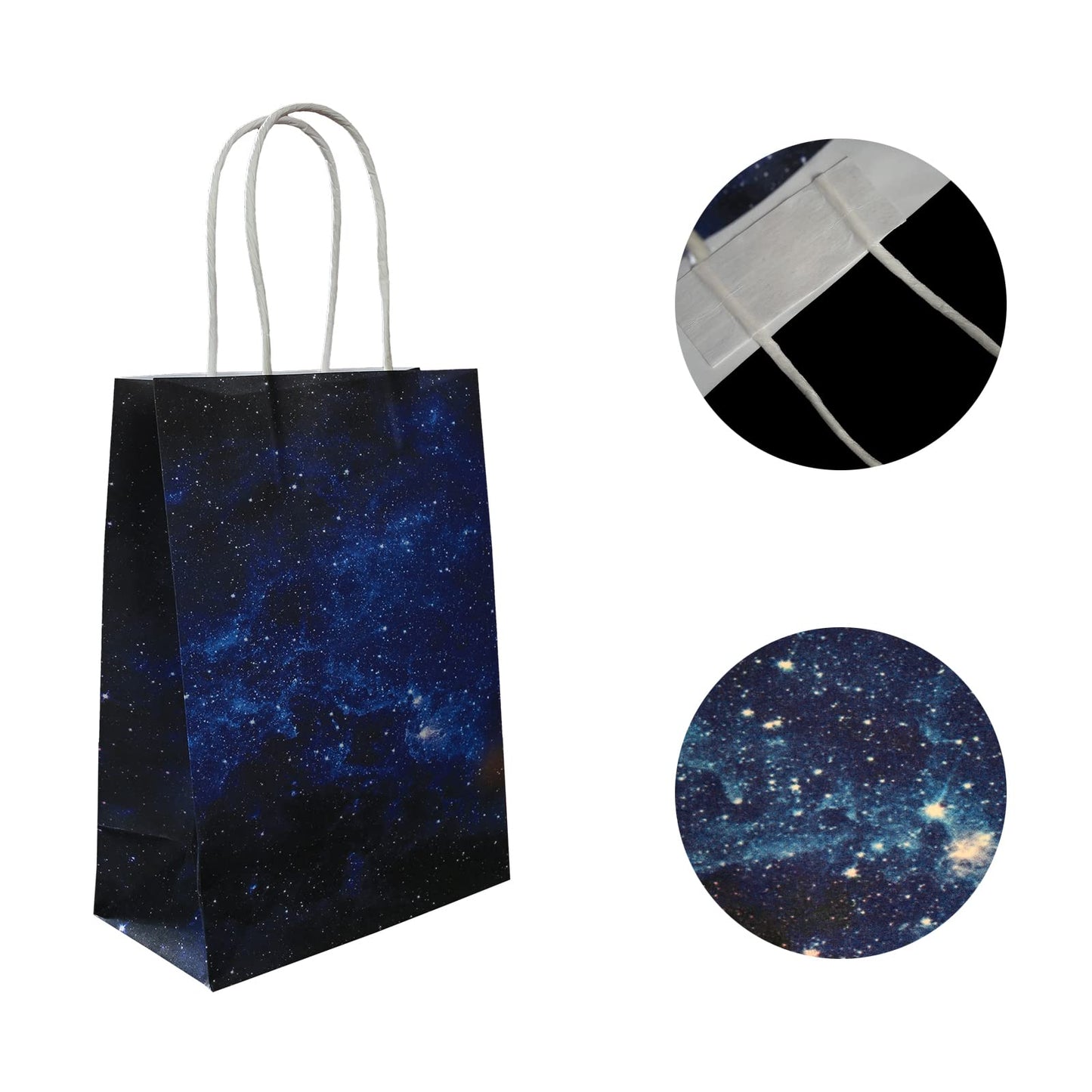 16 Pieces Galaxy Party Space Gift Bags with Handles Kraft Paper Galaxy Gift Bags Starry Night Party Gift Goodie Bags Galaxy Treat Candies Bags Space Stars Theme Party Supplies for Birthday Home Decorations