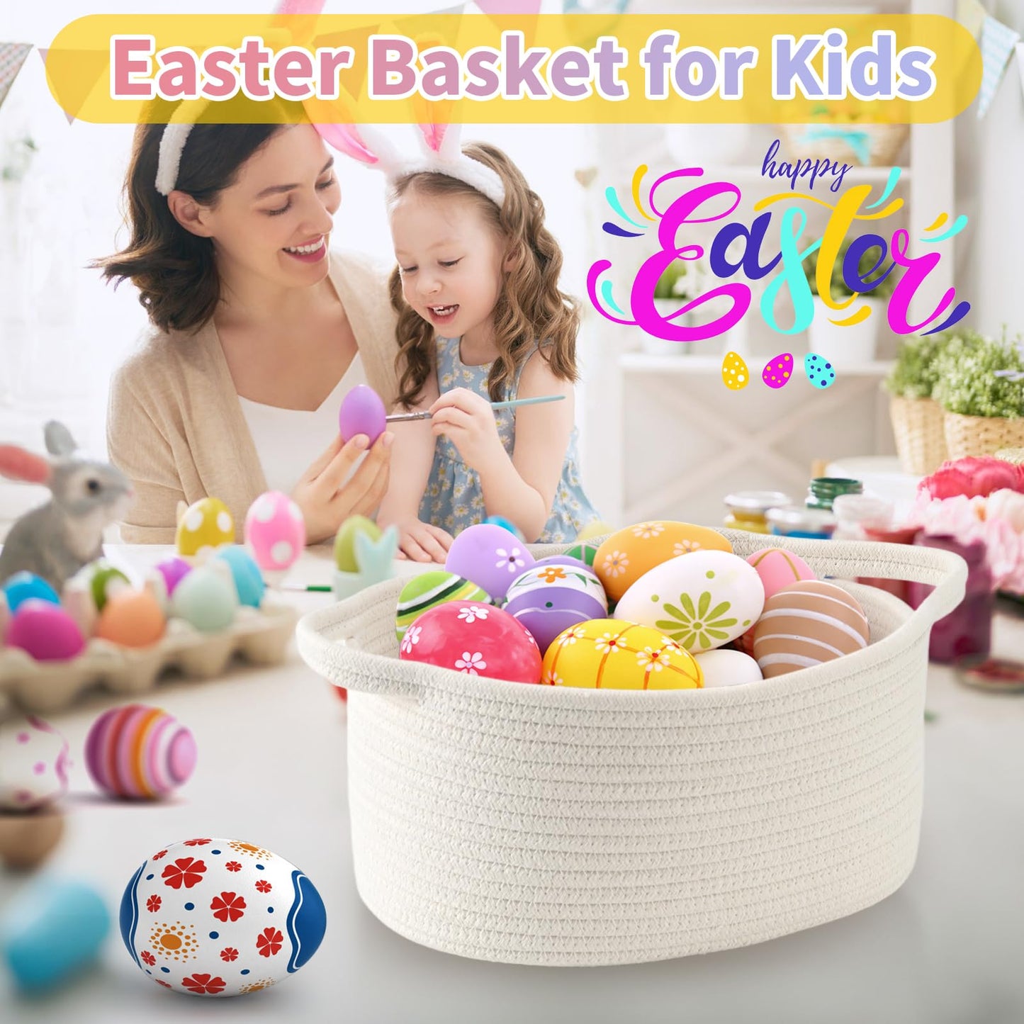 Happyiren Woven Empty Gift Basket with Handles – Perfect for Graduation, Teacher Appreciation, Birthdays & Special Occasions, Black Decorative Storage Container for Gifts, Toys, or Essentials