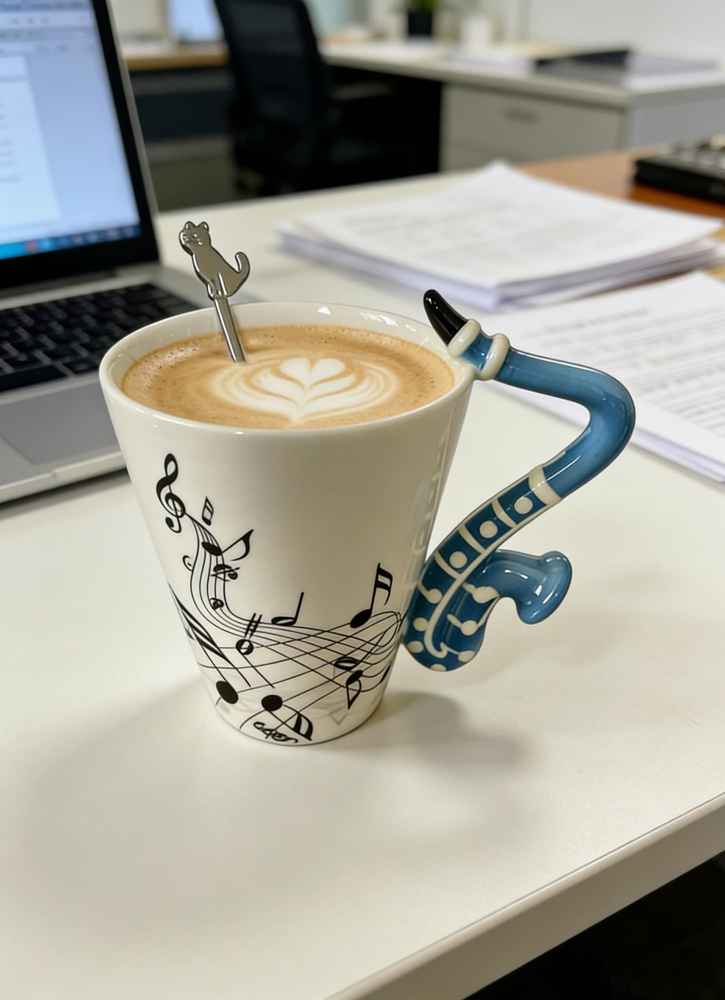 Saxophone Novelty Mug Musical Gift Coffee Cup with Spoon, Music Teacher Gifts,Music Lovers for Holidays Gift for Mother's Day,Fathers Day,Men,Woman (Blue)