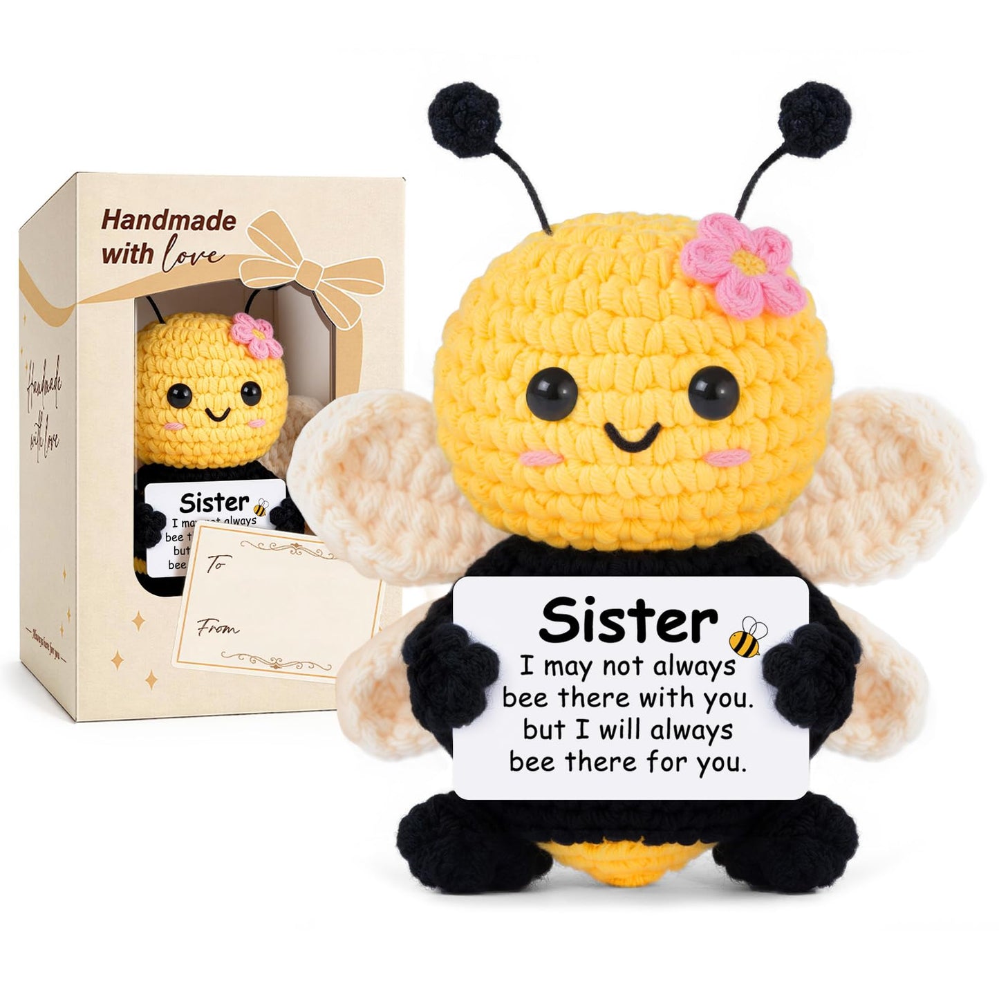 Sister Birthday Gifts, Sister Gifts from Sisters Brother, My Forever Soul Sisters Birthday Valentines Mothers Day Christmas, Mini Crochet Bee Affirmation Support Presents, Cute Handmade Knitted Decor