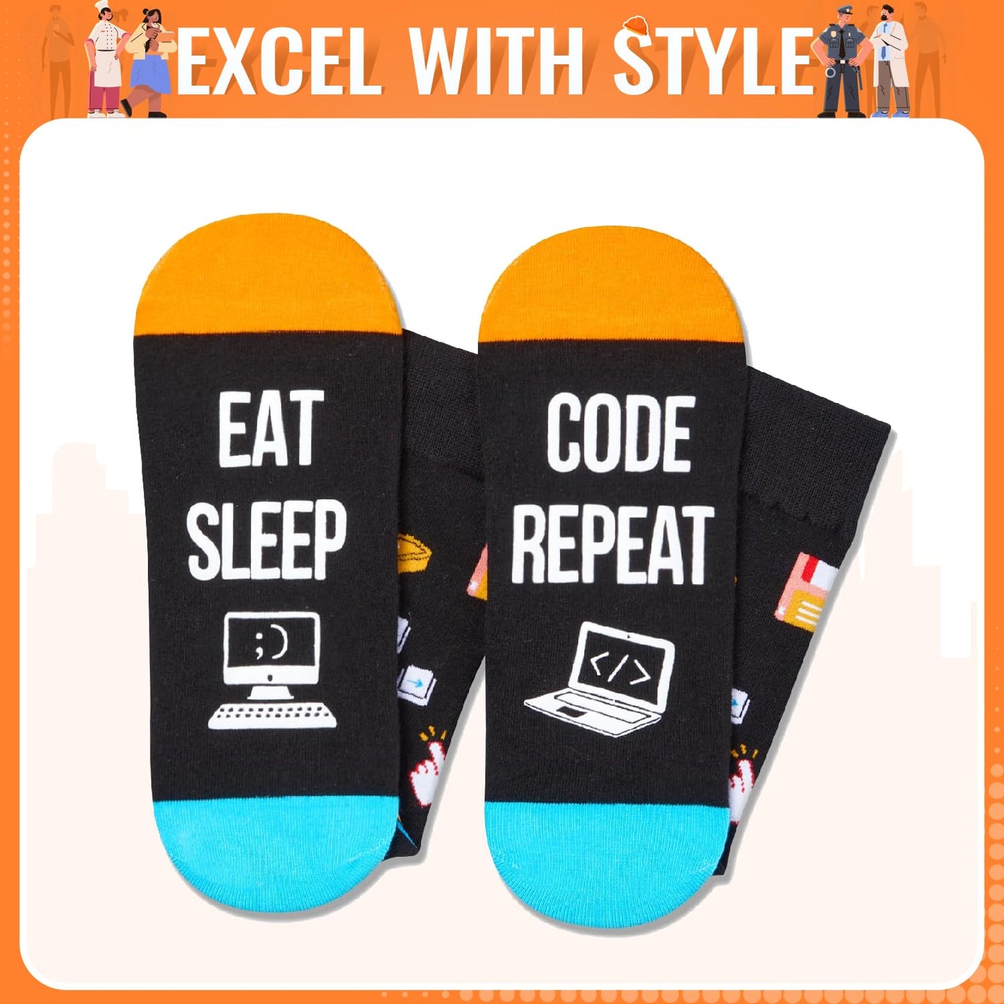 HAPPYPOP Funny Appreciation Gifts - Socks for Cook Baker Coder Cop, Birthday Gift Idea for Women Men