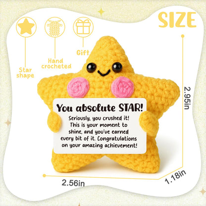 AVALYNNE Crochet Star Congratulations Gift - New Job & Promotion Gift for Coworker, Proud of You Achievement Keepsake for Student Graduation, Desk Buddy Decor, Christmas Stocking Stuffer