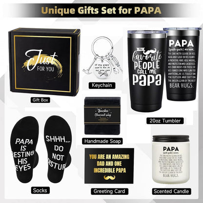 iAOVUEBY Papa Gifts, Fathers Day Gift for Papa/Grandpa, Birthday Gift for Dad, Funny 20oz Insulated Tumbler Cup Sets Present, Best Gifts Ideas for Papas Grandpa Grandparents from Grandkids