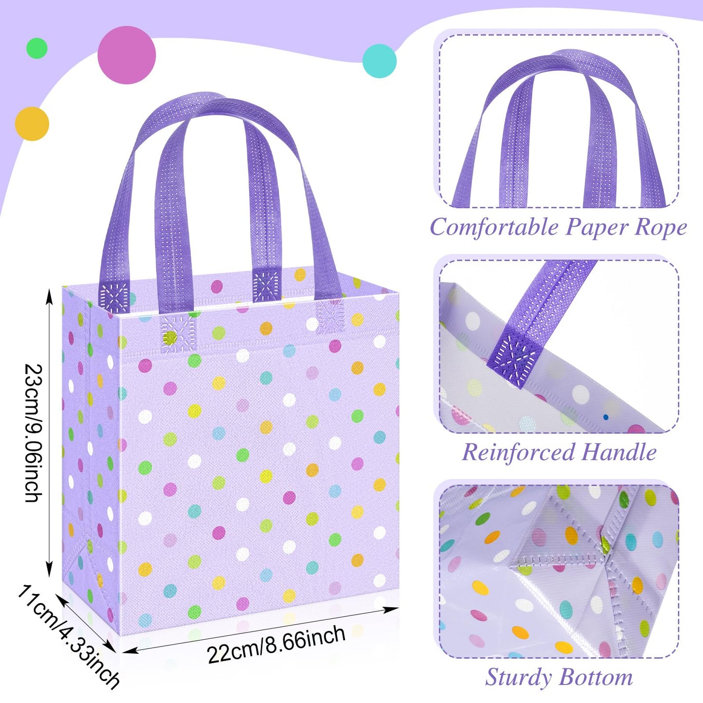 Sweetude 16 Pcs Pastel Spring Gift Bag with Handles Polka Dots Non Woven Reusable Goodie Bags for Mother's Day Women Wedding Birthday Baby Shower Party Favors