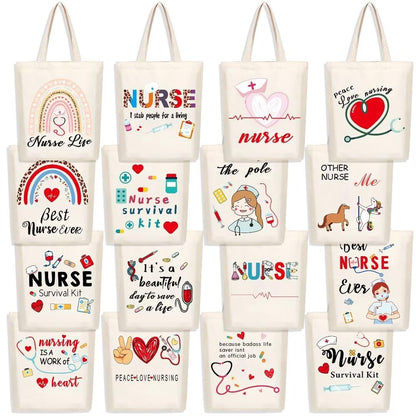 Kolewo4ever 16 Pieces Nurse Appreciation Gifts Nurses Week Gifts Tote Bags Nurse Graduation Retirement Canvas Tote Bags Shopping Bag Shoulder Bag Gift for Women Nurses Supplies