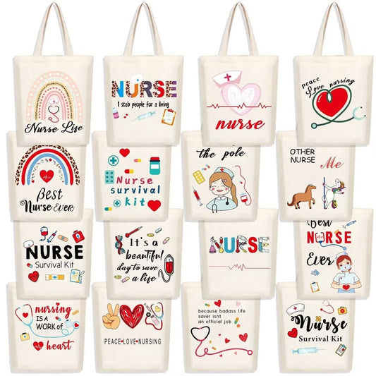 Kolewo4ever 16 Pieces Nurse Appreciation Gifts Nurses Week Gifts Tote Bags Nurse Graduation Retirement Canvas Tote Bags Shopping Bag Shoulder Bag Gift for Women Nurses Supplies