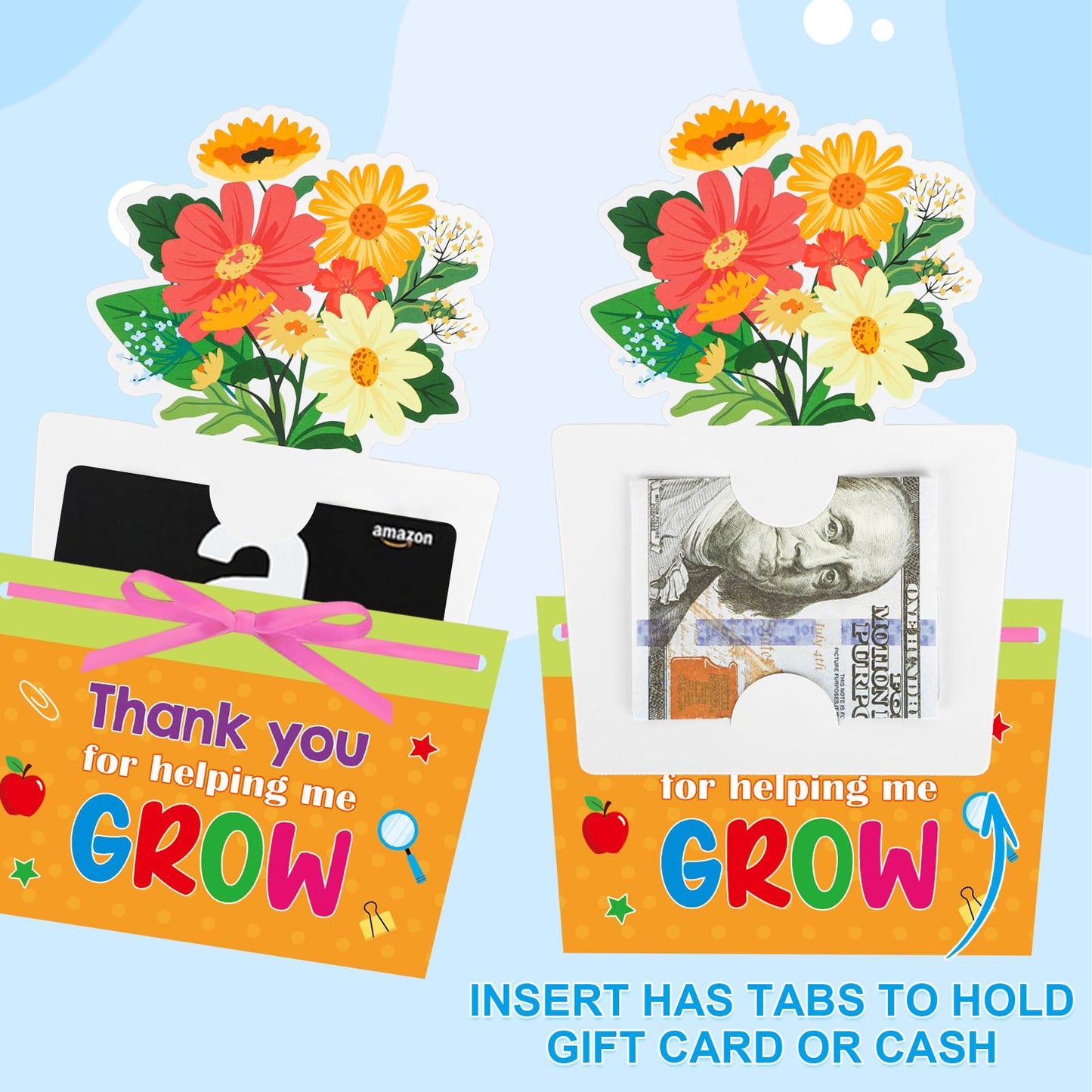 Teacher Gift Card Holder Set with Envelopes, 12 PCS Teacher Appreciation Gift Card Holders, Thank You Card for Teachers, End of Year Appreciation Gifts from Students Parents for Teachers Appreciation Week