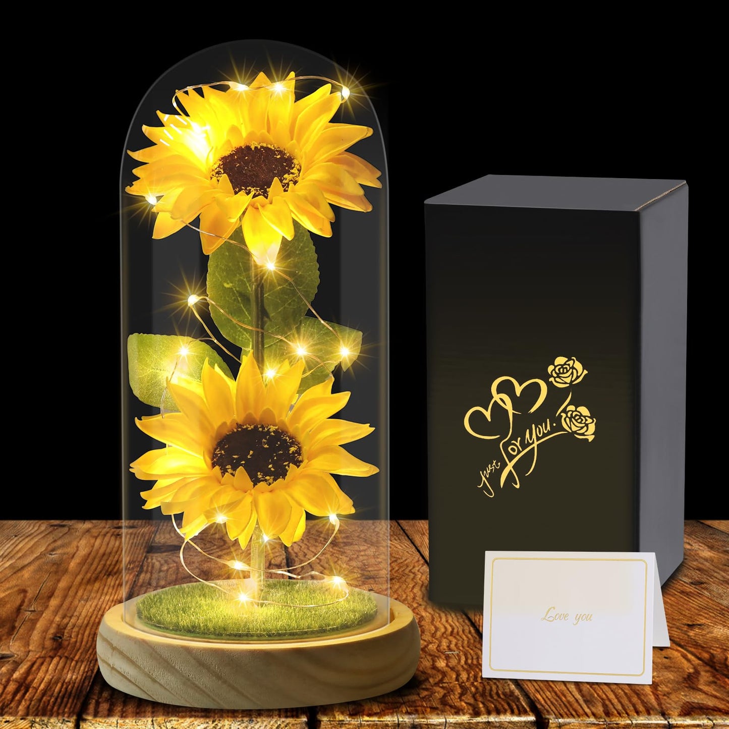 Mothers Day Gifts Sunflower Gifts for Women Mom Grandma, Enchanted LED Sunflower Lamp, Unique Artificial Flowers in Glass Dome, Present for Christmas,Birthday, Anniversary, Wedding,Mother's Day
