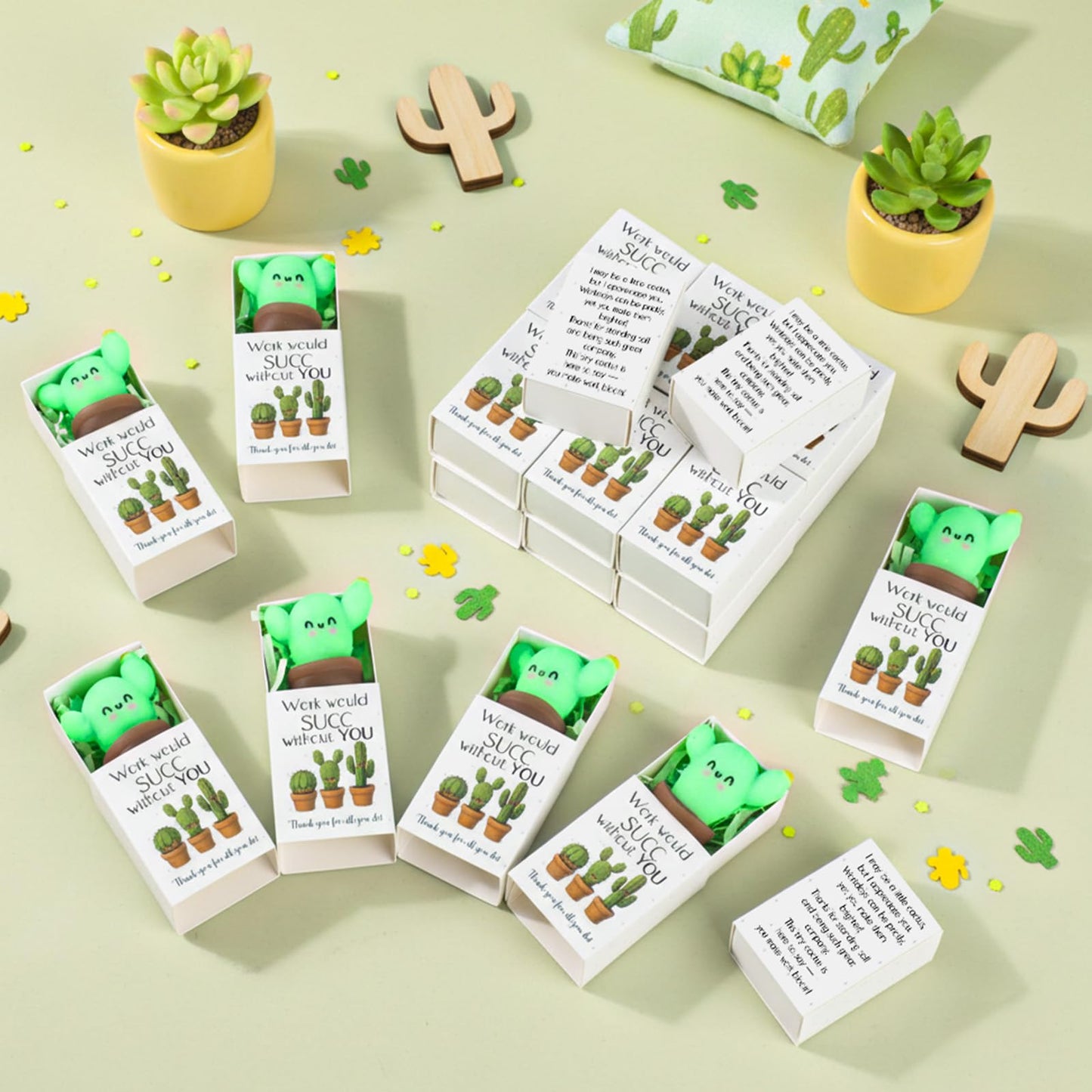 Wettarn 24 Sets Work Appreciation Gifts Cactus Stress Balls with Thank You Boxes Bulk Company Party Favors for Employee Coworker Staff Office Positive Relief Desk Decor