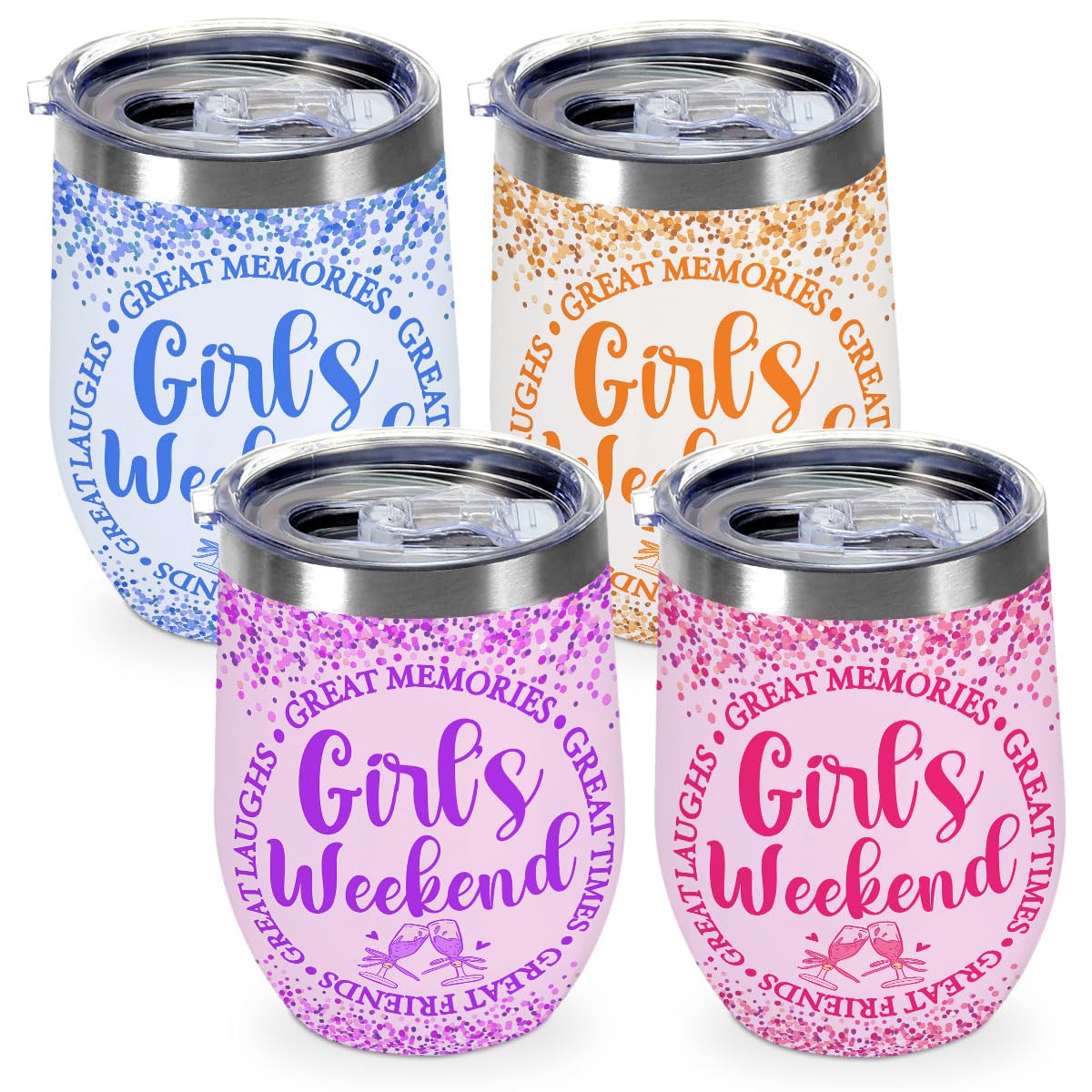 Girls Weekend Gifts Set of 4，Friends Wine Tumbler Vacuum Insulated Travel Tumbler Cup for Coffee, Wine, Cocktails Christmas Birthday Girls Weekend Travel Gifts for Women Sister Best Friend