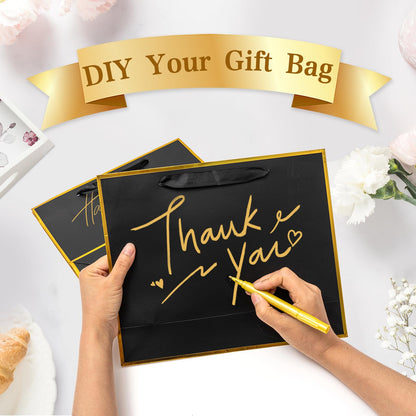 Epoesch 12 Pack Black Gift Bags with Handles – Includes 24 Tissue Paper – 11.8"x10"x4" – Elegant 5 Senses Gift Bags for Wedding, Bridesmaids, Groomsmen, Guests, Easter, Father's Day, Holidays (Black Gold)